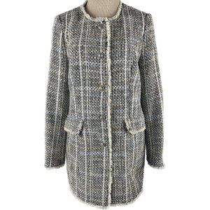 KARL LAGERFELD Size 10 Tweed Pattern LONG Peacoat Jacket Blazer
